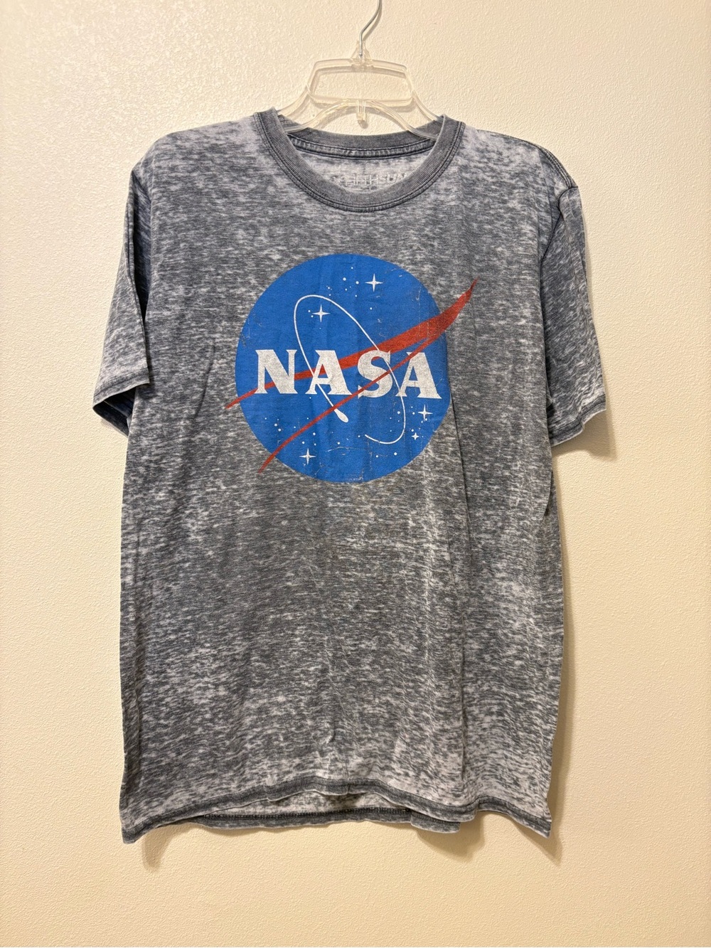 Fifth Sun Gray Mineral Wash NASA Logo Tee with Blue and Red Graphic